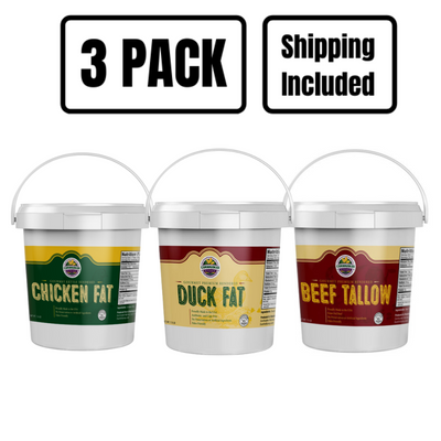 Cooking Fat Trio | Duck Fat, Chicken Fat, Beef Tallow | 1.5 lb. Tubs | Premium Cooking Fat | GMO Free | No Preservatives | Shipping Included