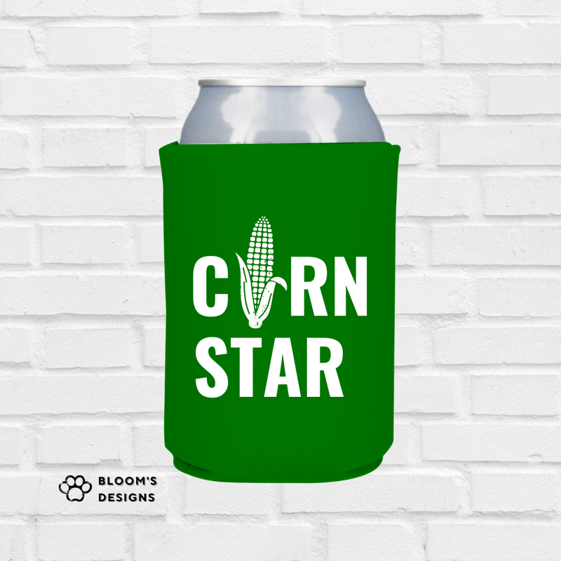 Printed Can Koozie | Corn Star Inspired Design | Green | Collapsible Foam Can Cooler