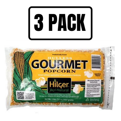 Hilger's Gourmet Nebraska Popcorn | 2 lb. Bag | 3 Pack | Non-GMO | Unpopped Popcorn Kernels | Probiotically Grown | Perfect for Popcorn Machine or Microwave | Hulless Yellow Popcorn | Movie Night Essential | Light and Fluffy | Shipping Included