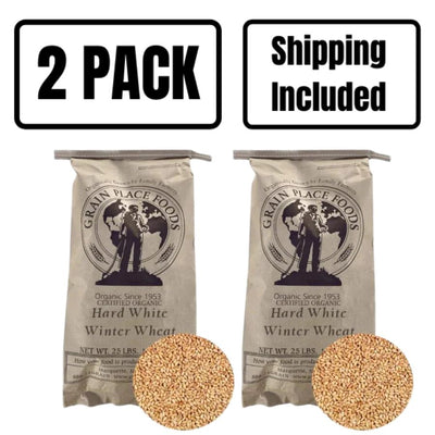 Two 25 Pound Bag Of Organic Hard White Winter Wheat On A White Background
