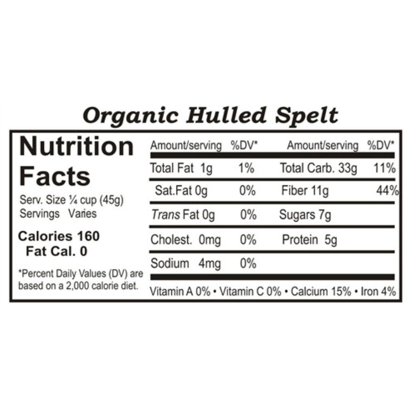 Nutrition Label For Organic Hulled Spelt