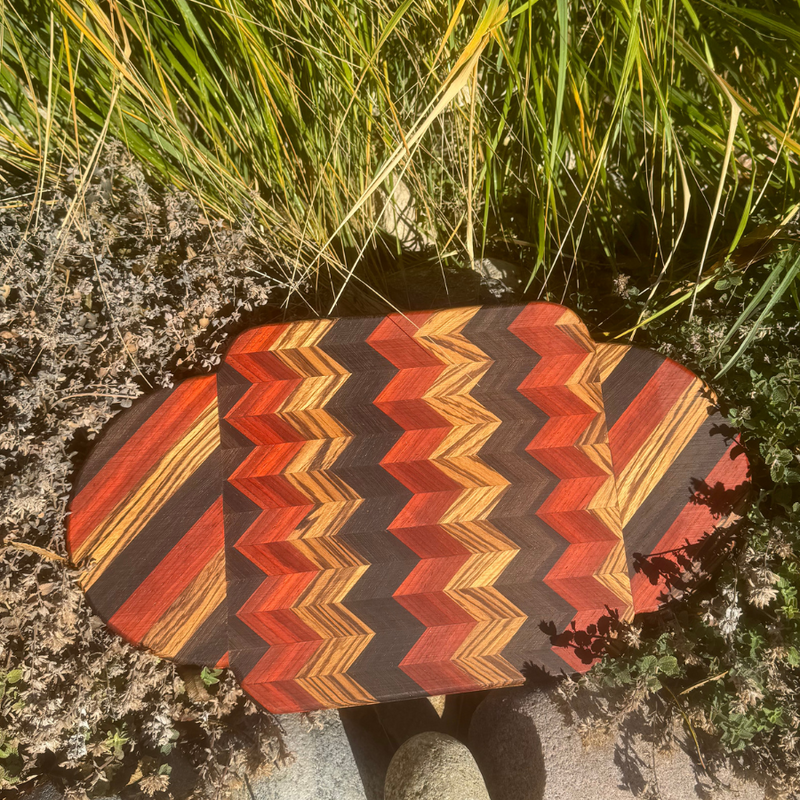 Exotic Wood Cutting Board | African Sourced Padauk, Wenge, Zebra, Wood | Cheese Board | Hand Crafted Serving Trey | Perfect for a Charcuterie Board | 18"X11"X0.5"