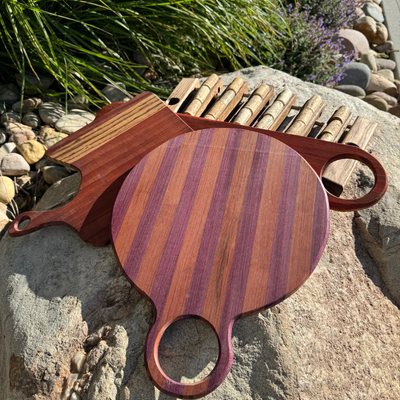 Exotic Wood Cutting Board | African Padauk Wood | Cheese Board | Paddle Board | Hand Crafted Serving Trey | Perfect for a Sample Flight Server | 20"X4.5"X0.5"