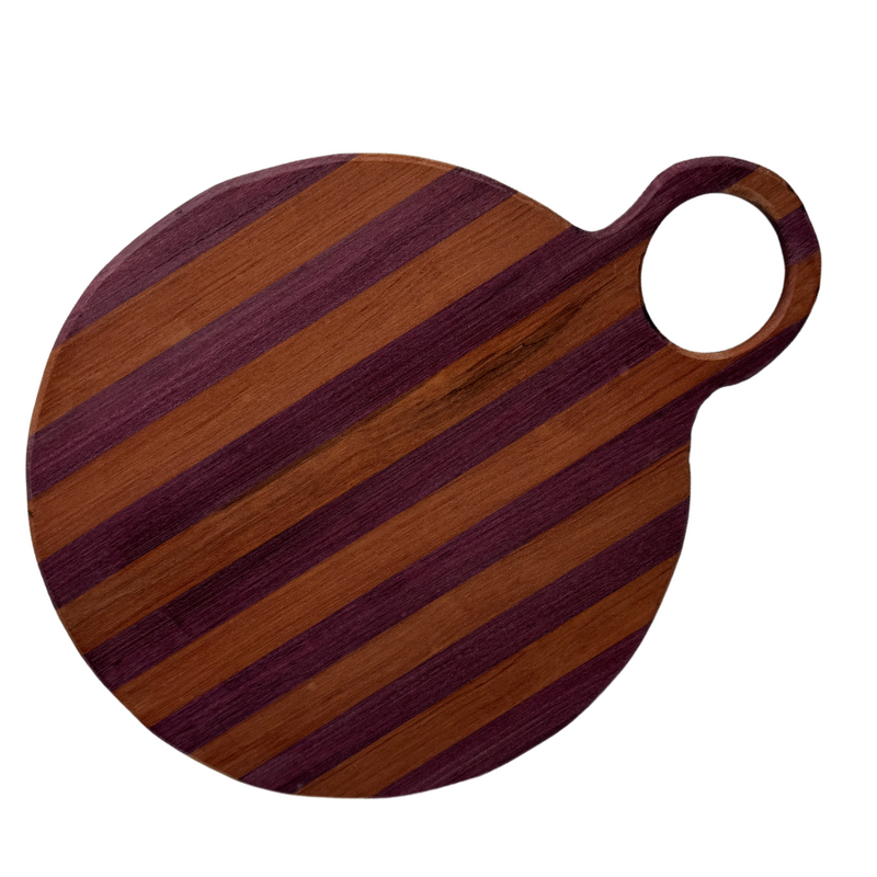 Exotic Wood Cutting Board | African Purple Heart & Padauk Wood | Cheese Board | Round Handcrafted Serving Trey | Perfect for Charcuterie Display | Pizza Holder | 15"X12"X0.5"