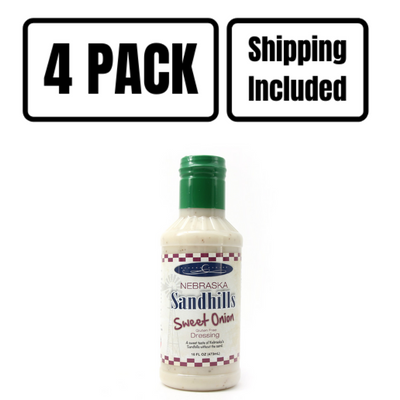 Baker's Candies 16oz Sandhills Sweet Onion Gluten Free Ranch Salad Dressing with 4 PACK Logo and Shipping Included Logo.