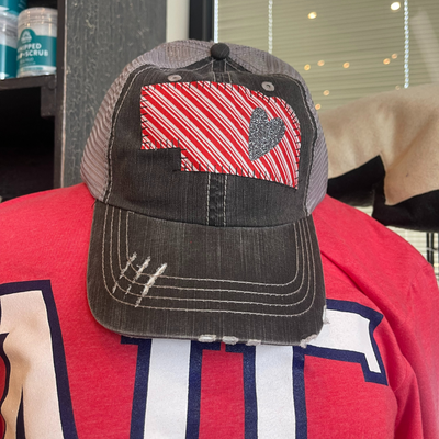 Women's Baseball Cap | Nebraska Silver Heart | Red Candy Stripe Design