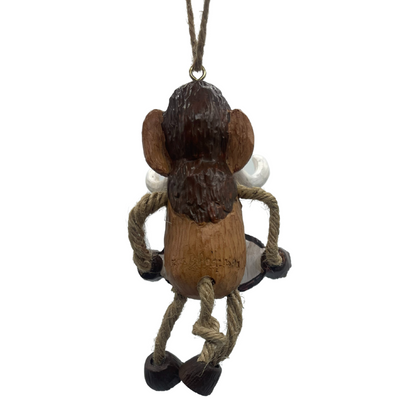 View of backside of wooly mammoth ornament, shown on a white background
