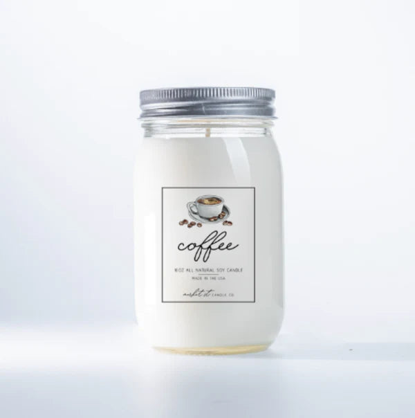Coffee Candle | 16 oz. | Market Street Candle Co | Rich, Creamy Coffee Scented Candle | Freshly Roasted Coffee Beans, Cocoa, & Vanilla | Comforting Aromas | All Natural Soy Wax | Essential Oil Based | Nebraska Candle | Carefully Crafted | Long Lasting