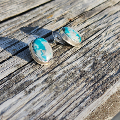Turquoise Stud Earrings| Made From Real Sterling Silver | Hand Crafted | Oval Shaped Earring | Boho Western Style
