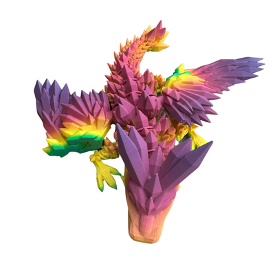 3D Printed Figurine | Crystal Dragon With Wings | 3D Printed Toy | Rotatable and Poseable Joints | Choose Your Color | Customizable