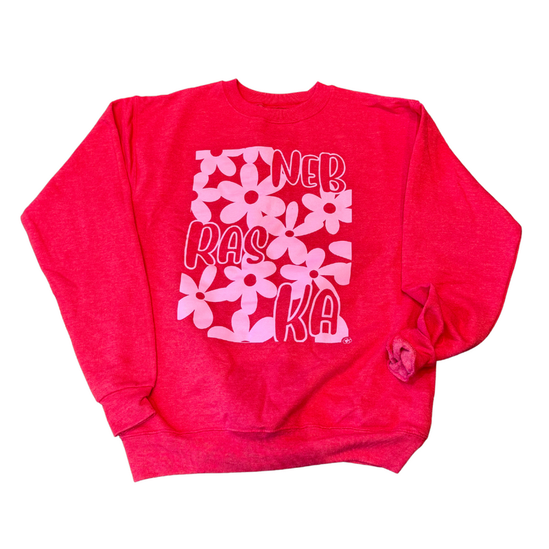 Nebraska Crewneck Sweatshirt | Pink | Unisex | Floral Design | Soft Blend Fabric | Multiple Sizes | Cute Nebraska Crewneck | Modern & Stylish
