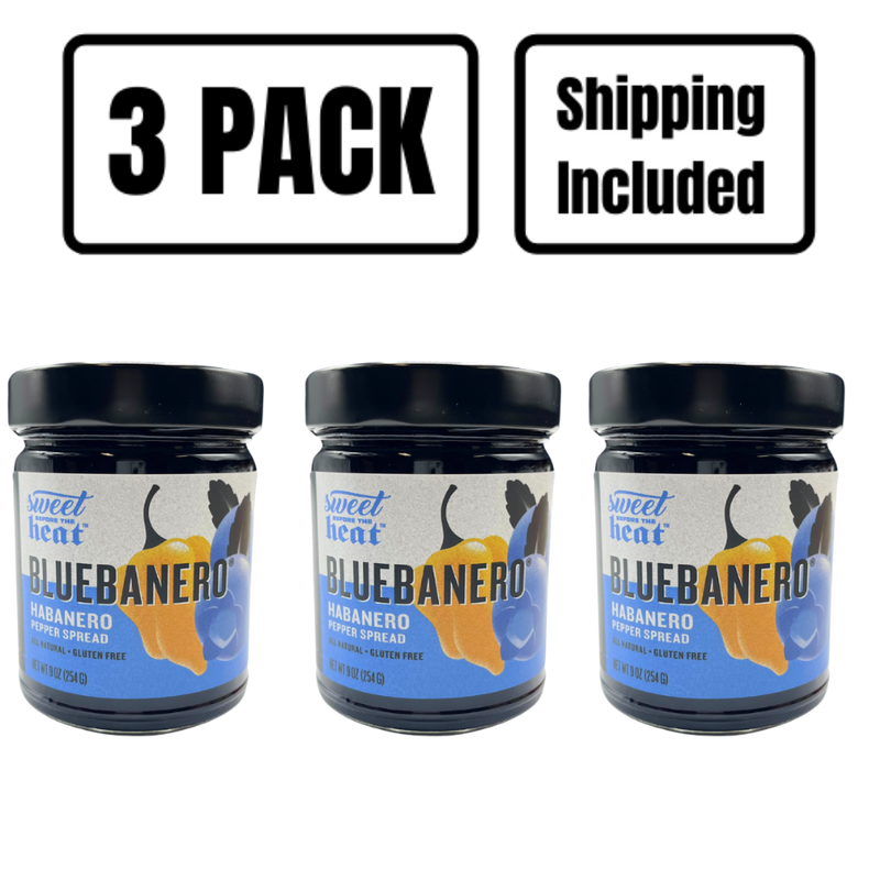 Bluebanero Pepper Spread | 9 oz. Jar | Blueberry Pepper Spread | Gluten Free | Sweet Before The Heat | Delicious As A Topping On Pancakes & Waffles | All Natural | Nebraska Jelly | Add A Zesty Kick To Any Dish | 3 Pack | Shipping Included