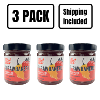 Strawbanero Pepper Spread | 9 oz. Jar | Strawberry Pepper Spread | Gluten Free | Sweet and Spicy | Nebraska Pepper Spread | Amazing On Pork Baby Back Ribs, Toast, And Salmon & Halibut | Fruity Heat | 3 Pack | Shipping Included