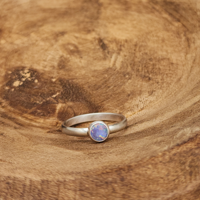 Sterling Silver Colored Opal Ring on Wood 