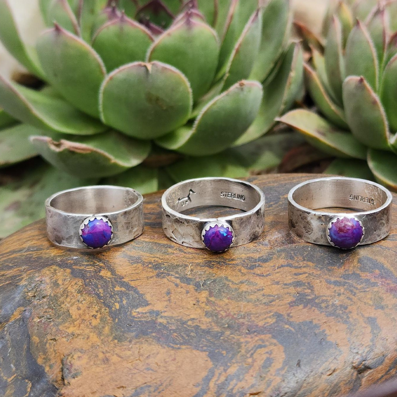 Purple Ring | Purple Mohave Stone & Sterling Silver Band | Hand Crafted | 6mm Stone | Band Width .25" | Multiple Sizes
