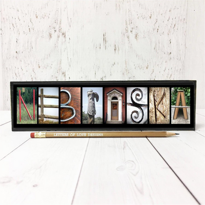 Nebraska Word Block | Multiple Sizes | Alphabet Photo Letter Art | Stackable and Easy to Display | Made by a Professional Photographer | Easy Home Decor | Pictures May Vary | Customizeable Sign
