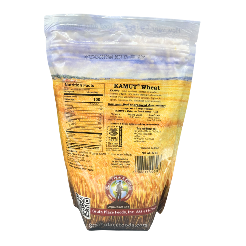 The Back Of A 2 Pound Bag Of Organic Kamut Wheat On A Clear Background