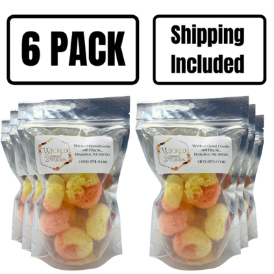 Freeze Dried Peach Rings | 1 oz. Bags | Tropical Gummy Crunch | Perfect Party Favors | Long-Lasting Freshness | 6 Pack | Shipping Included