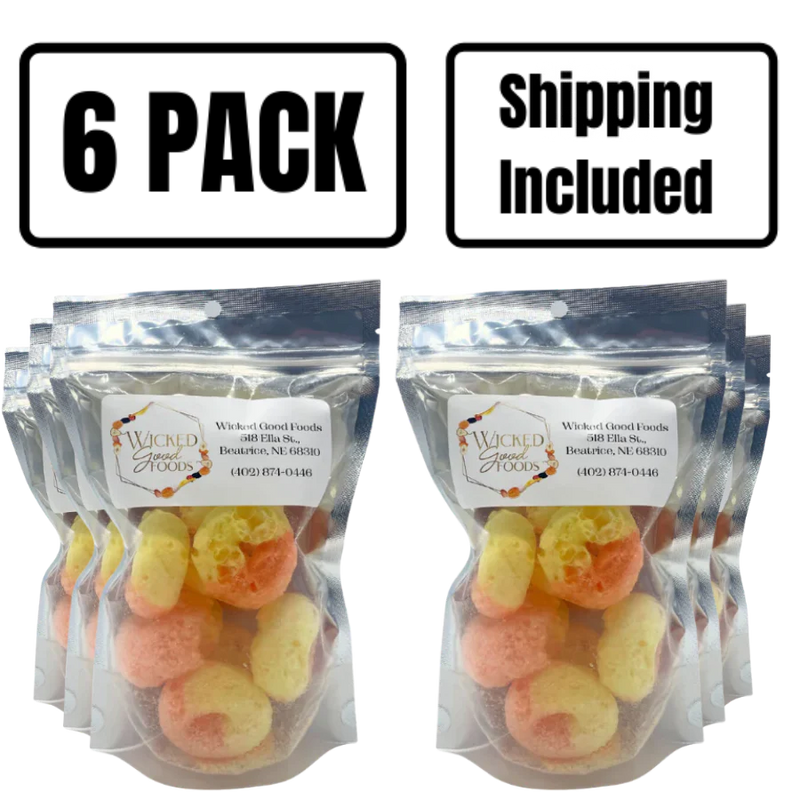 Freeze Dried Peach Rings | 1 oz. Bags | Tropical Gummy Crunch | Perfect Party Favors | Long-Lasting Freshness | 6 Pack | Shipping Included