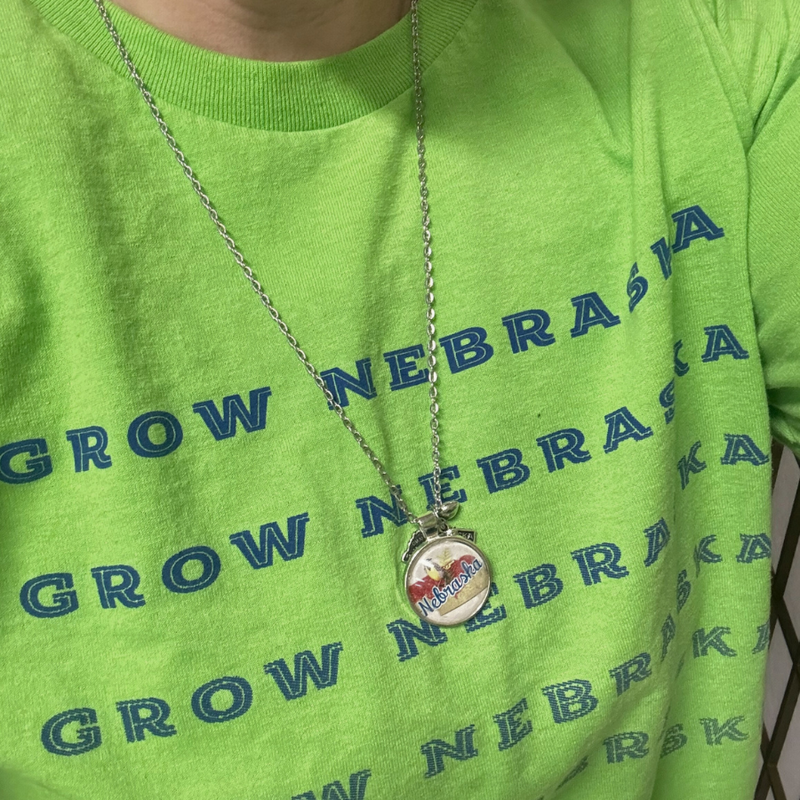 Nebraska State Charm Necklace | Nebraska State Bird | Meadowlark Bird Design | Multiple Colors | Silver Chain | 24" Chain | 1"X1" Charm | Multiple Colors