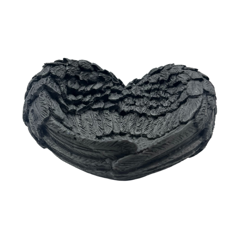 Angel Wing Dish | Keepsake Trinket Dish For Loved One | Dark Gray | Made With Durable Concrete | Used For Jewelry Or Storage Needs | Nebraska Creation