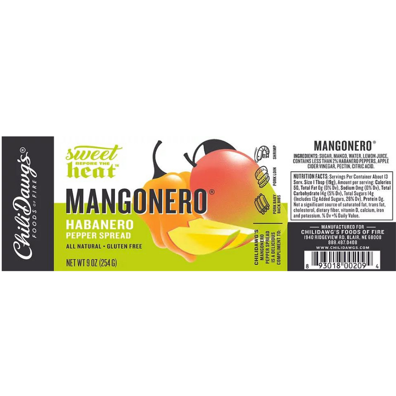 Mangonero Pepper Spread | 9 oz. Jar | Mango Pepper Spread | Gluten Free | Sweet and Spicy | All Natural | Adds A Tropical Kick To Pork Baby Back Ribs, Pork Loin, And Shrimp | Nebraska Made | Glaze Enhancer | Fruity Heat | 6 Pack | Shipping Included