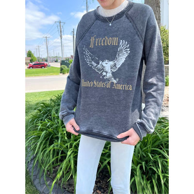 Freedom Sweatshirt | Material Blend | Relaxed-Fit | Soft and Loose Fabric | Multiple Sizes | Gray | Crewneck For Ladies | Nebraska Pullover | Stylish