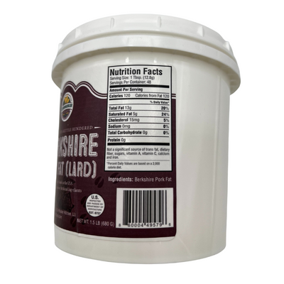 Pork Fat | Berkshire Lard | 1.5 lb. Tub | Keto and Paleo Diet Safe | 2 Year Shelf Life | No Preservatives | No Artificial Ingredients | Perfect for Cooking and Baking | 1.5 lb. Tub