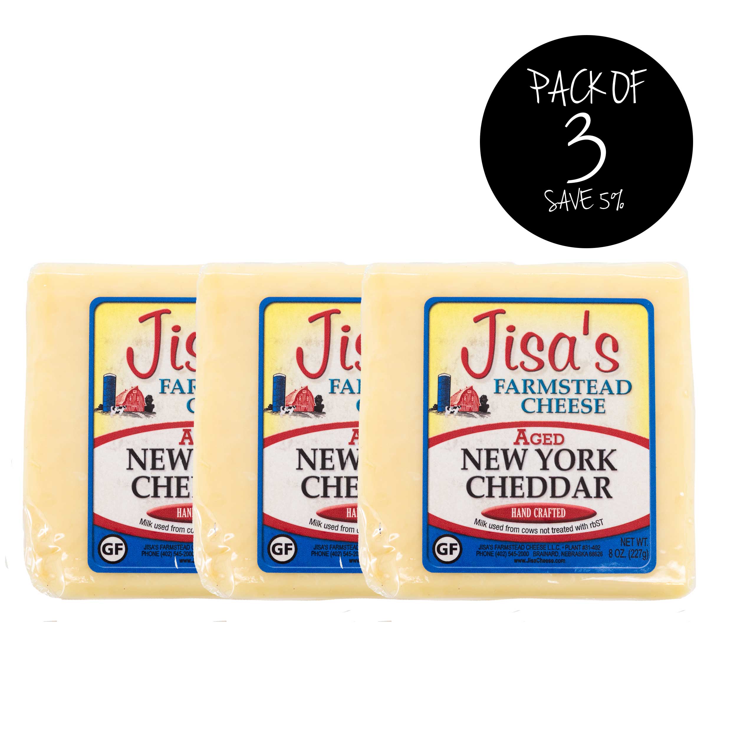 Aged New York Cheddar Cheese Block | Pack of 3 | 8 oz | Jisa's