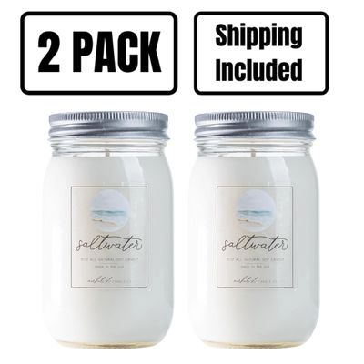 Salt Water Candle | Market Street Candle Co | 16 oz. | Refreshing Blend Of Himalayan Sea Salt, Eucalyptus, Crisp Linen, & Earthly Green | Essential Oil Infused Candle | All Natural | Nebraska Candle | 2 Pack | Shipping Included