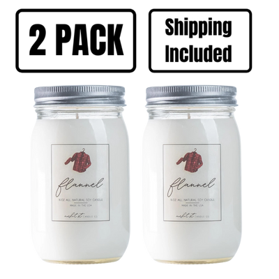 Flannel Candle | Market Street Candle Co | 16 oz. | Fresh Smelling Scent | All Natural Soy Wax Candle With Essential Oils | Nebraska Candle | Long Lasting Wick | 2 Pack | Shipping Included