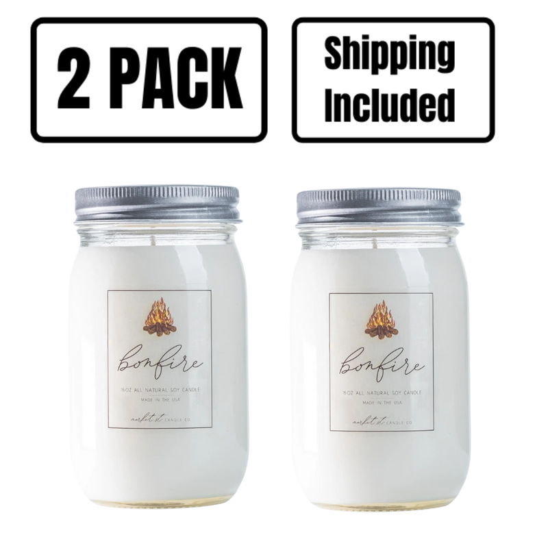 Bonfire Candle | Market Street Candle Co | 16 oz. | Smoky Wood, Cedar, Pine, & Birch With Fresh Clove Blend | All Natural Soy Wax | Long Lasting Wick | Essential Oil Based | 2 Pack | Shipping Included