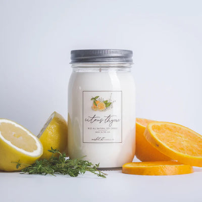 Citrus Thyme Candle | Market Street Candle Co | 16 oz. | Citrus Green With Notes Of Spicy Rose, Lavender, Jasmine With Woods, Musk, & Sweet Berry | All Natural Soy Wax Blend With Essential Oils | Long Lasting Wick | Refreshing Aroma