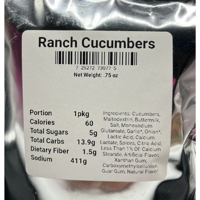 Freeze Dried Ranch Cucumbers | Freeze Dried Veggies | Salty, Crunchy, & Healthy Snack | .75 oz Bag | Excellent Source Of Fiber, Vitamin A, & Vitamin C