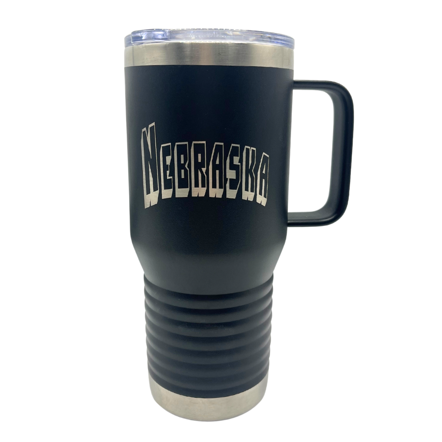 20 oz stainless steel.coffee cup mug with handle Stainless Steel Nebraska Engraved Cup with Handle | 20 oz | Multiple Colors