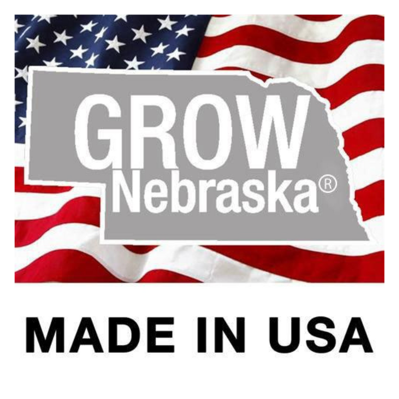 GROW Nebraska Made In USA Logo On An American Flag Background