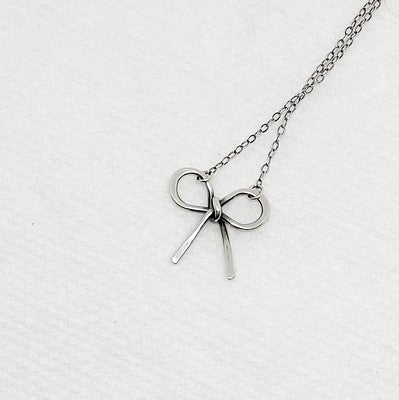 Sterling Silver Bow Necklace | N558 | Hammered For Strength and Design | Adds Jazz To Any Outfit For Any Occasion | Lasts A Lifetime | Nebraska-Made Necklace | Made With Sterling Silver