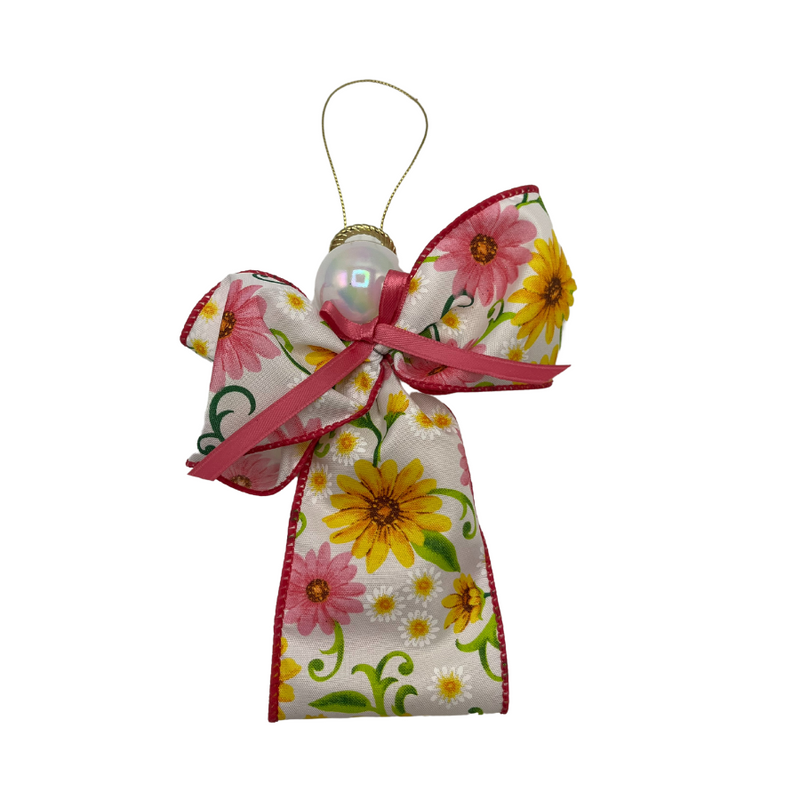 Assorted Pink Floral Bow Angel Ornament