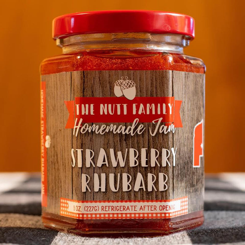 Strawberry Rhubarb Jam | 9 oz. Jar | Fresh Fruit Spread | Burst of Flavor | Sweet and Tangy Flavor | Pairs Great with Bagels, Toast, and Charcuterie Boards | Hand Stirred | Freshly Made in Nebraska | Try On Ice Cream For Sweet Treat