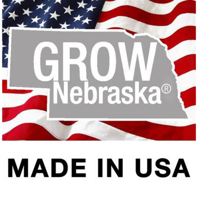 GROW Nebraska Made in the USA Logo on White background.