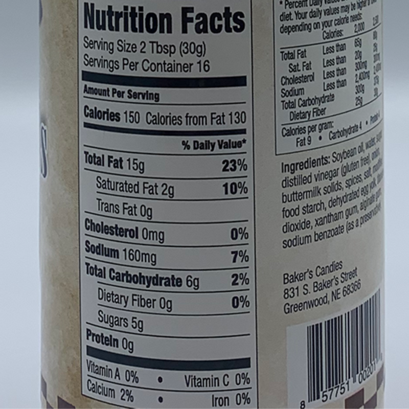Nutrition Facts Label for Baker&
