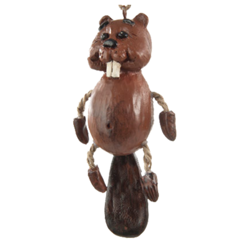 Beaver ornament with jute-rope legs and large front teeth