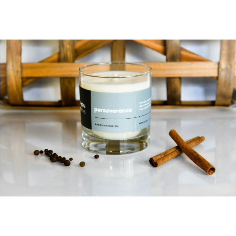 Yes You Candle | 9.5 oz. | PERSEVERANCE | Exotic Masculine Blend of Teakwood | Rich Spices of Cardamom, Cinnamon, And Clove | 100% Soy Candle | Nebraska-Made | All-Natural |