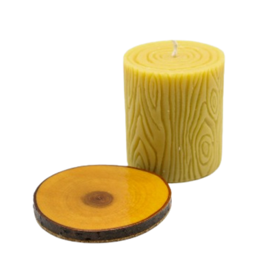 Bees Wax Candle | 12 oz. Candle | Includes Wooden Base | Beautiful Tree Bark Design | Clean-Burning | Hand Poured | Add To Your Living Space For A Cozy Ambience | 100% Pure Beeswax