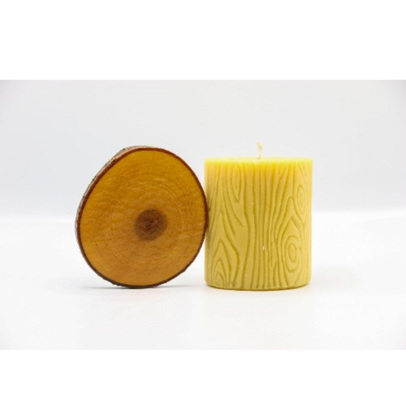Bees Wax Candle | 12 oz. Candle | Includes Wooden Base | Beautiful Tree Bark Design | Clean-Burning | Hand Poured | Add To Your Living Space For A Cozy Ambience | 100% Pure Beeswax