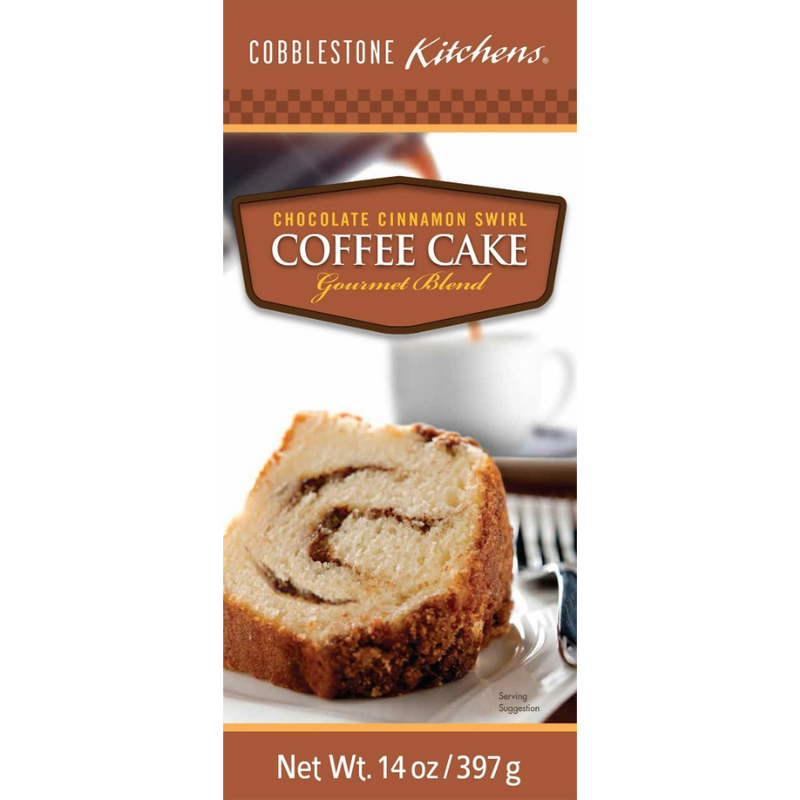 Chocolate Cinnamon Swirl Coffee Cake Mix | 14 oz. | Light and Airy | Enriched with Spices and Hint of Coffee | Warm Cinnamon and Chocolate Taste | Perfect for Breakfast or Sweet Treat | Made with Nebraska Love | Pairs Perfectly With A Cup Of Coffee