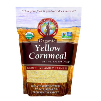 One 1.75 Pound Bag Of Organic Yellow Cornmeal On A White Background