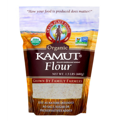 One 1.5 Pound Bag Of Organic Kamut Flour On A White Background 