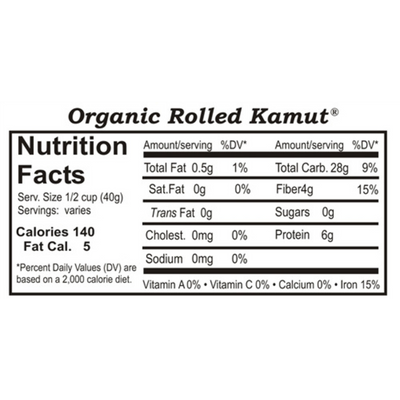 Nutrition Label For Organic Rolled Kamut Wheat
