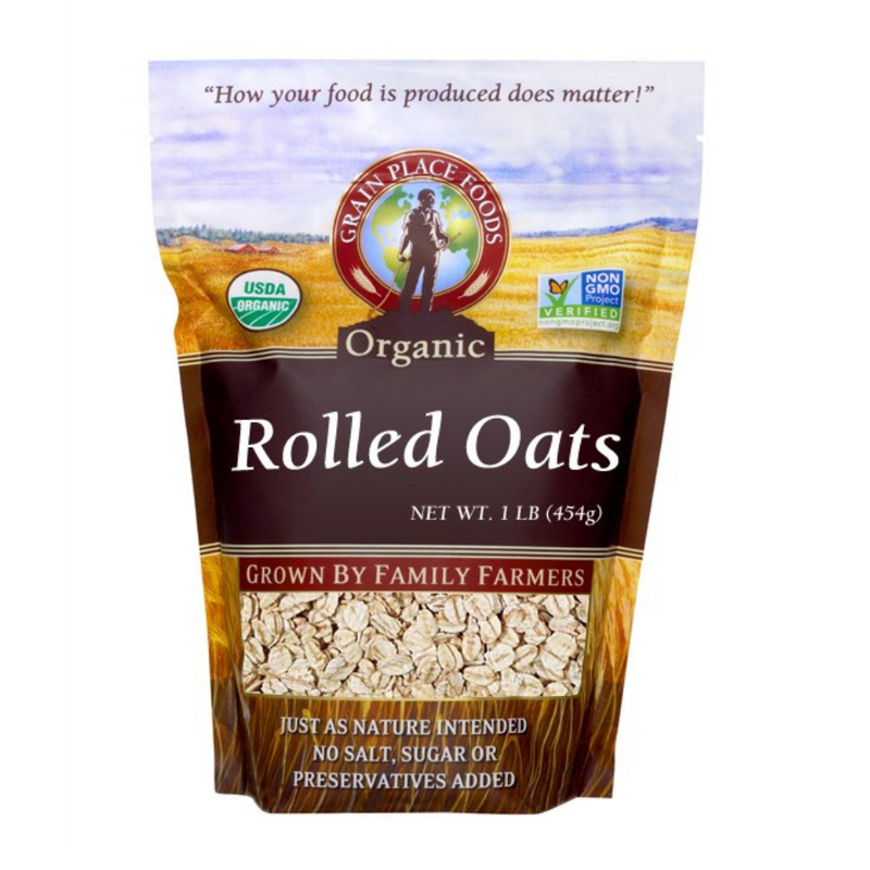 One 1 Pound Bag Of Organic Rolled Oats On A White Background